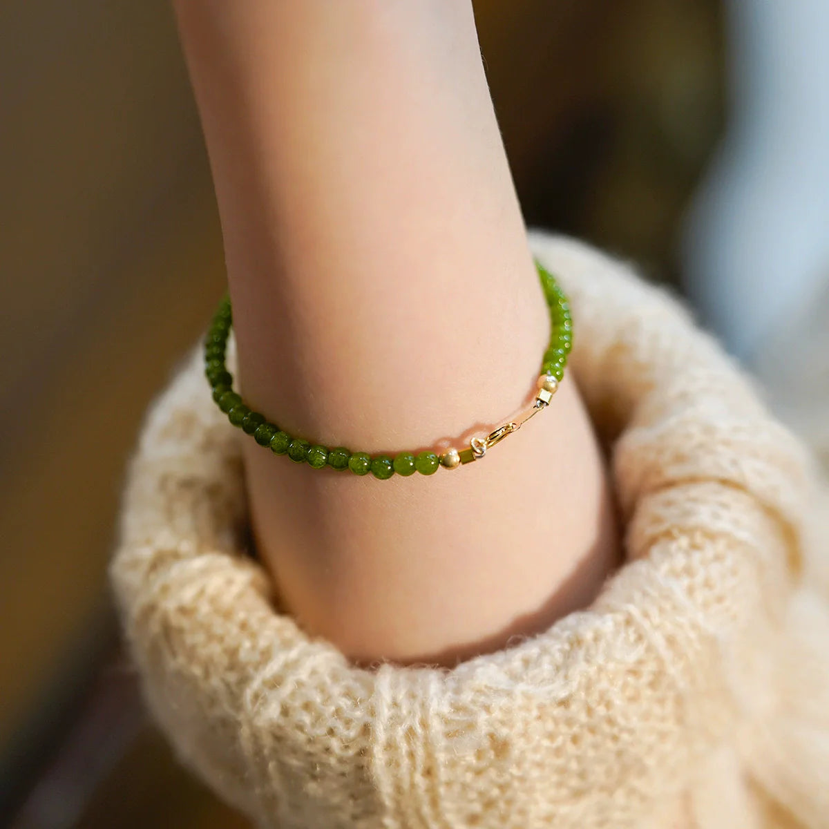 Kelley Chalcedony Beaded Bracelet - 3mm Green Chalcedony
