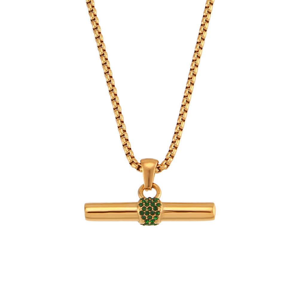 Davis Micro T-Bar Necklace - Green Diamond [U6K8I494]