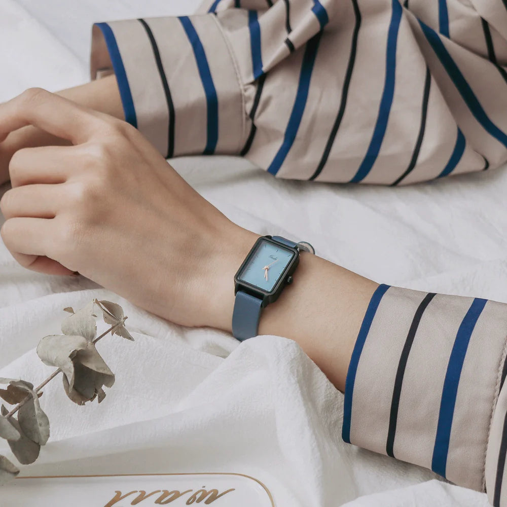 Adina Minimalist Leather Watch - Misty Blue