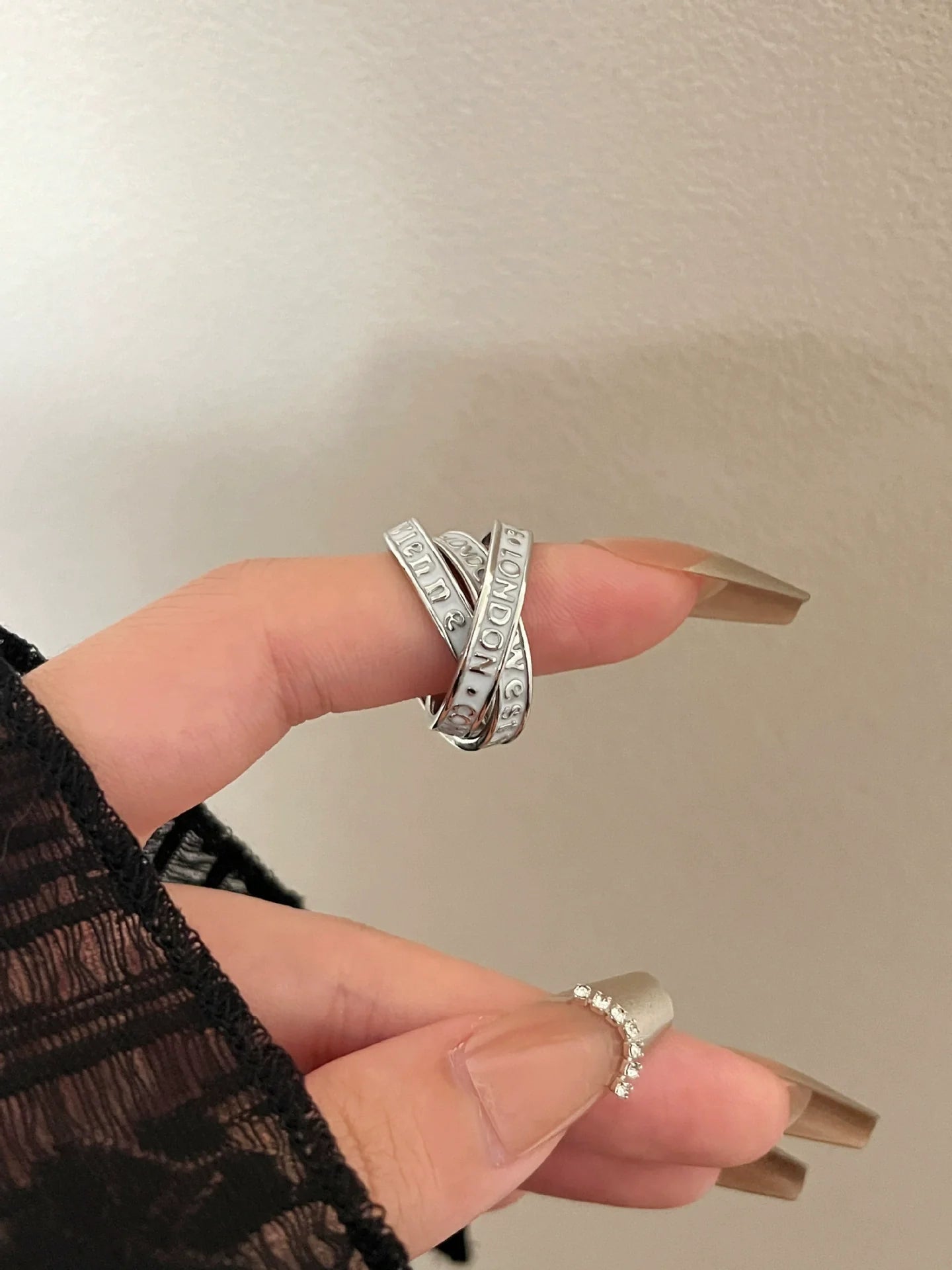 Jaslene Enamel Letter Band Ring - White Band