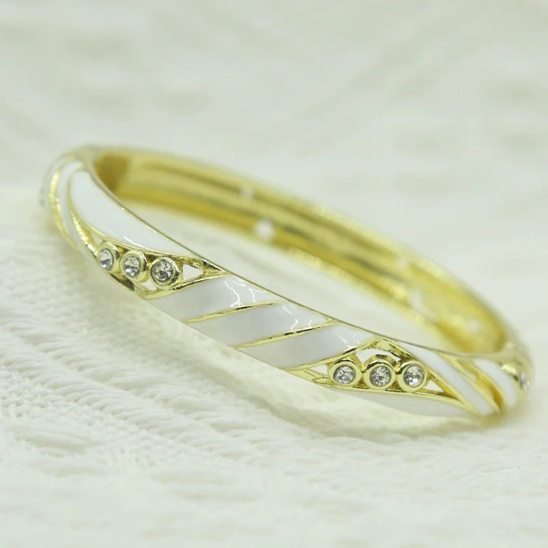 Janice Floral Enamel Bangle - White
