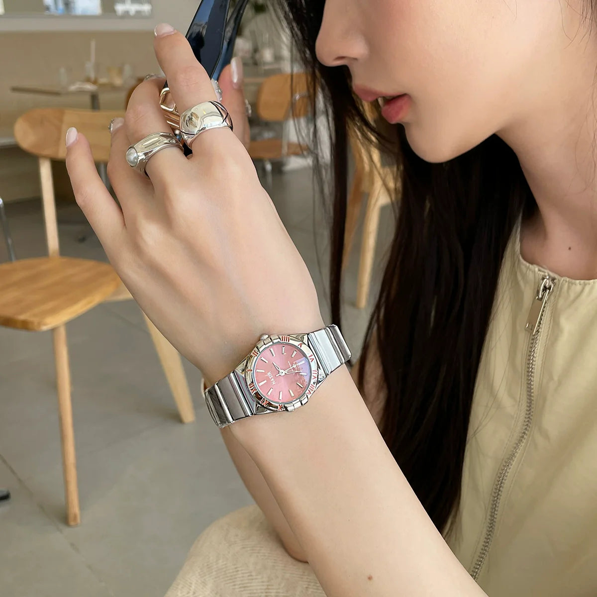 Noah Luxe Steel Watch - Blush Pink