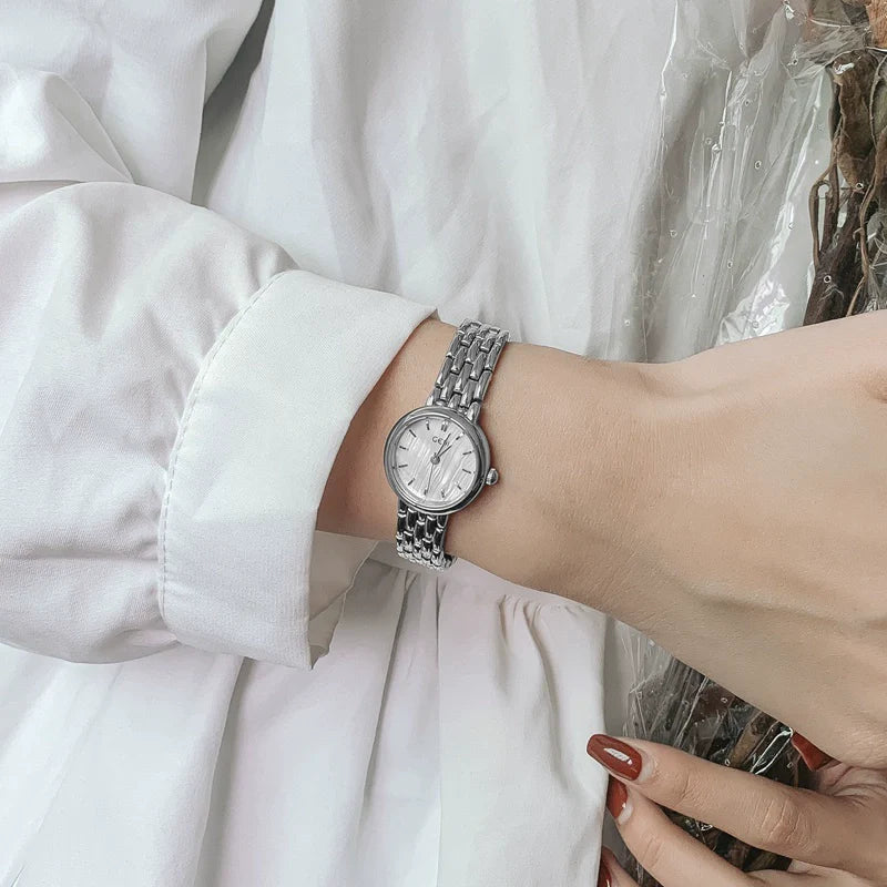 Myonna Elegant Steel Watch - Silver Moon White