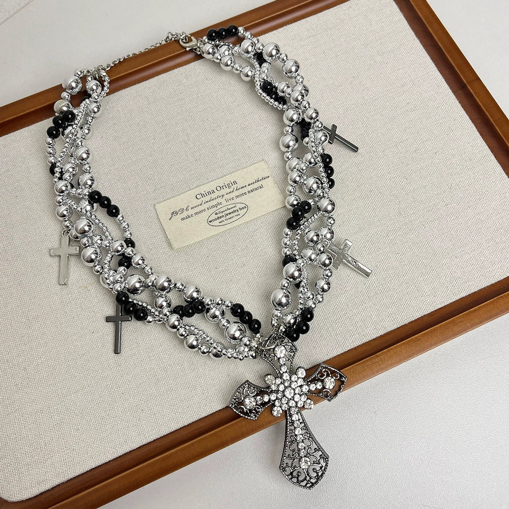 Ameya Pearl Cross Layered Necklace - Multi-Layer Wrapped Cross Necklace [S5MA0TR3]