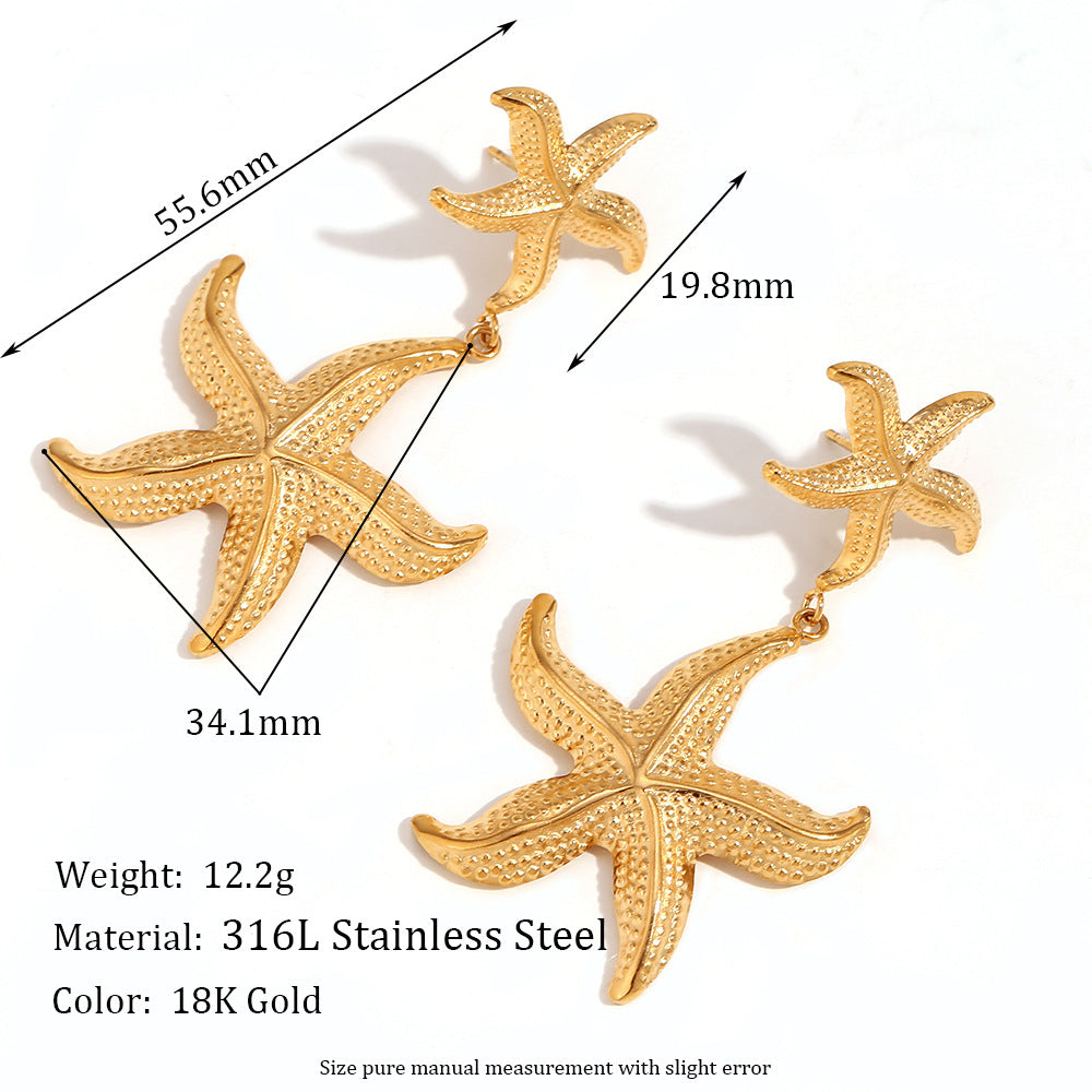 Amberley Hammered Geometric Earrings - Small & Large Starfish Drop Earrings - Gold [DLFI7LHV]