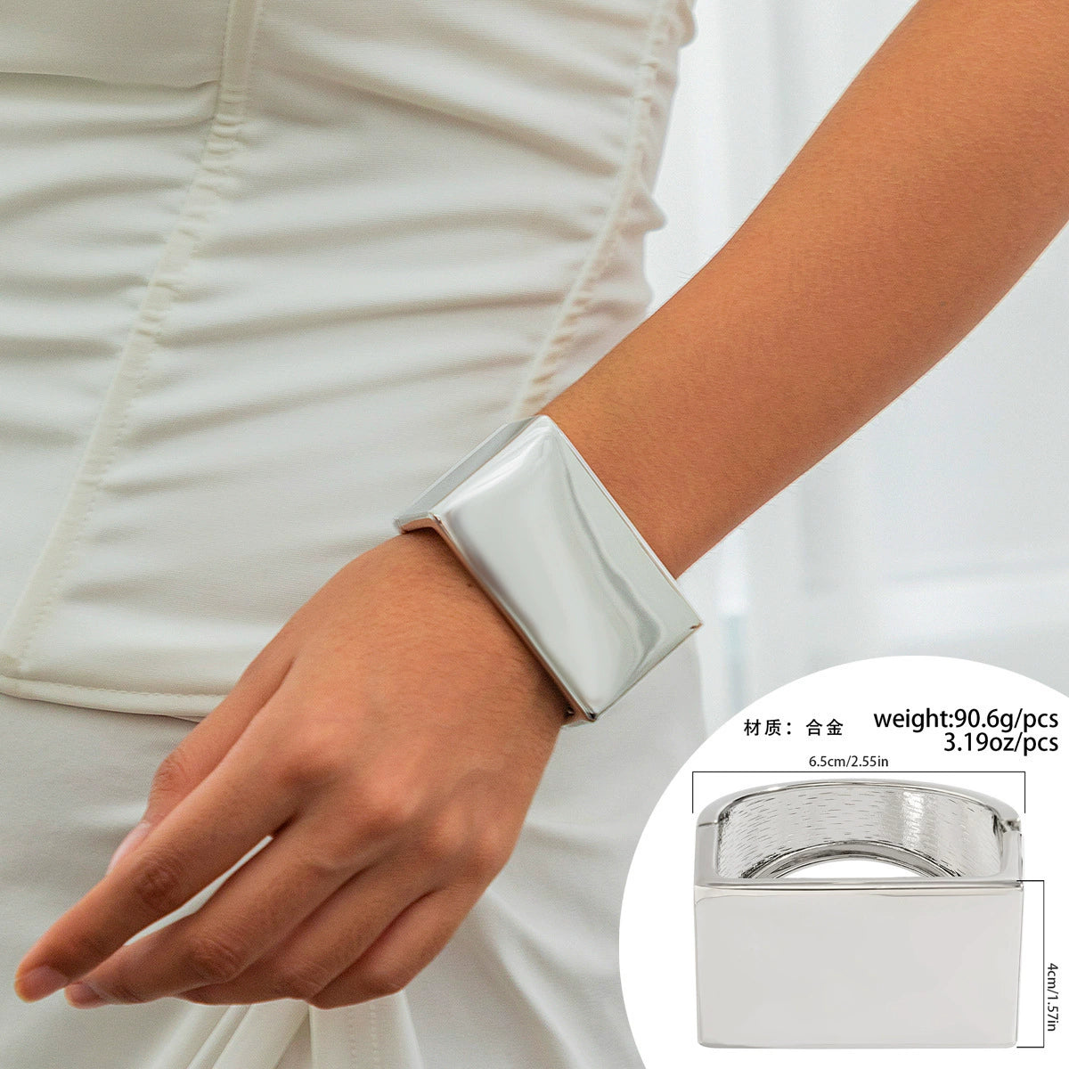 Amberly Asymmetrical Metal Cuff - Silver Style 01 (Variant A) [YFGI2PON]