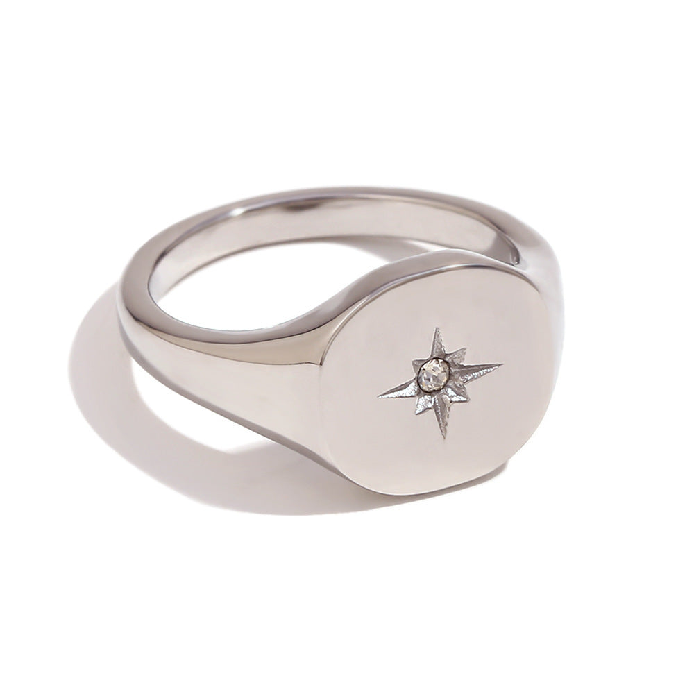Catelyn Double Polaris Ring - Faceted Polaris Seal Ring - Steel - Size 6 [BXFYVU06]