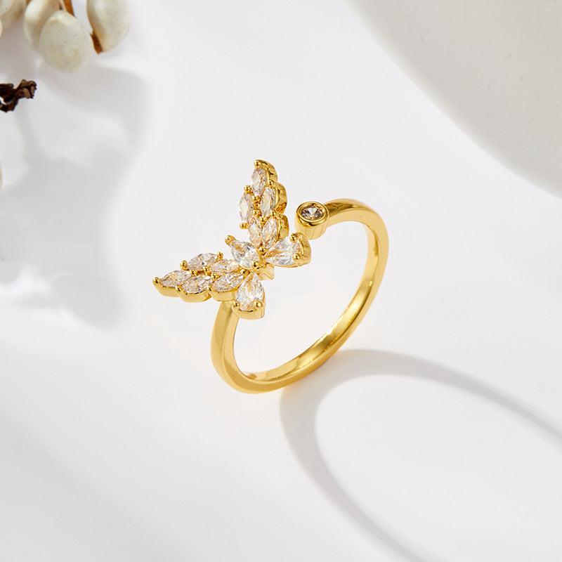 Caydence Sparkle Butterfly Open Ring - Silver-Tone [B5S297DJ]