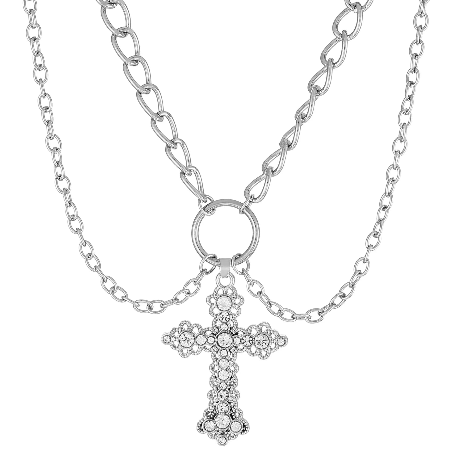 Bridget Pearl Cross Necklace - White Plated E