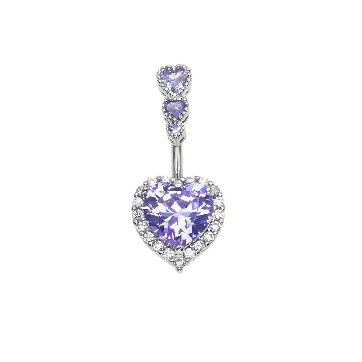 Lyvia Diamond Heart Navel Ring - Heart Purple (White Gold) [RQX5ABOW]