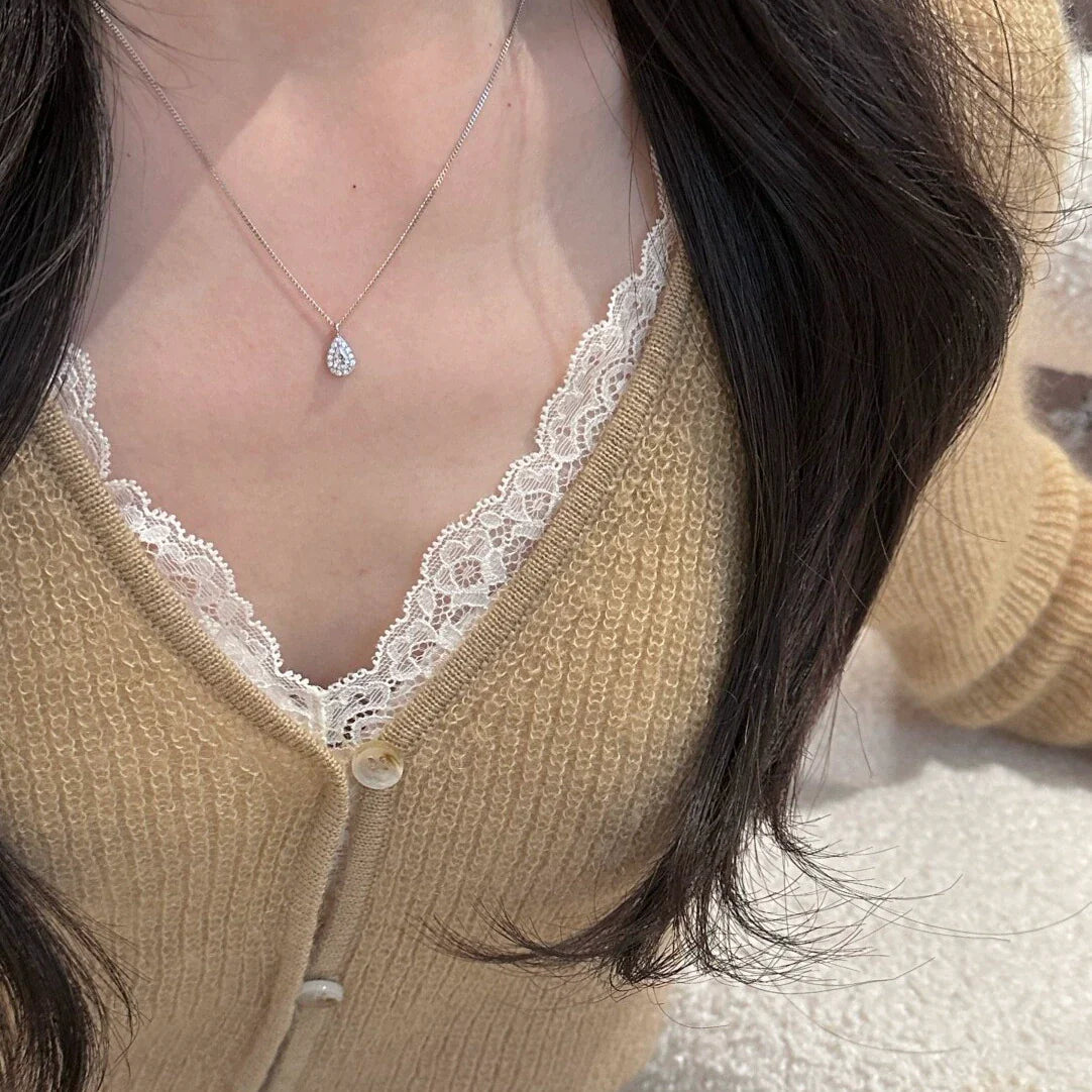 Merci Sparkling Teardrop Necklace - Silver Teardrop Necklace