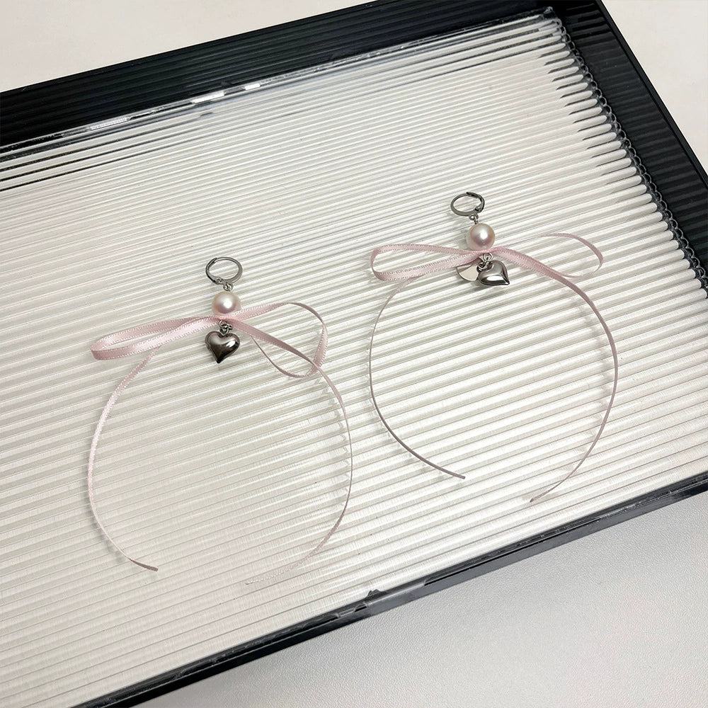 Kyleah Ribbon Bow Drop Earrings - Pink Ribbon Earrings [93X65OXE]