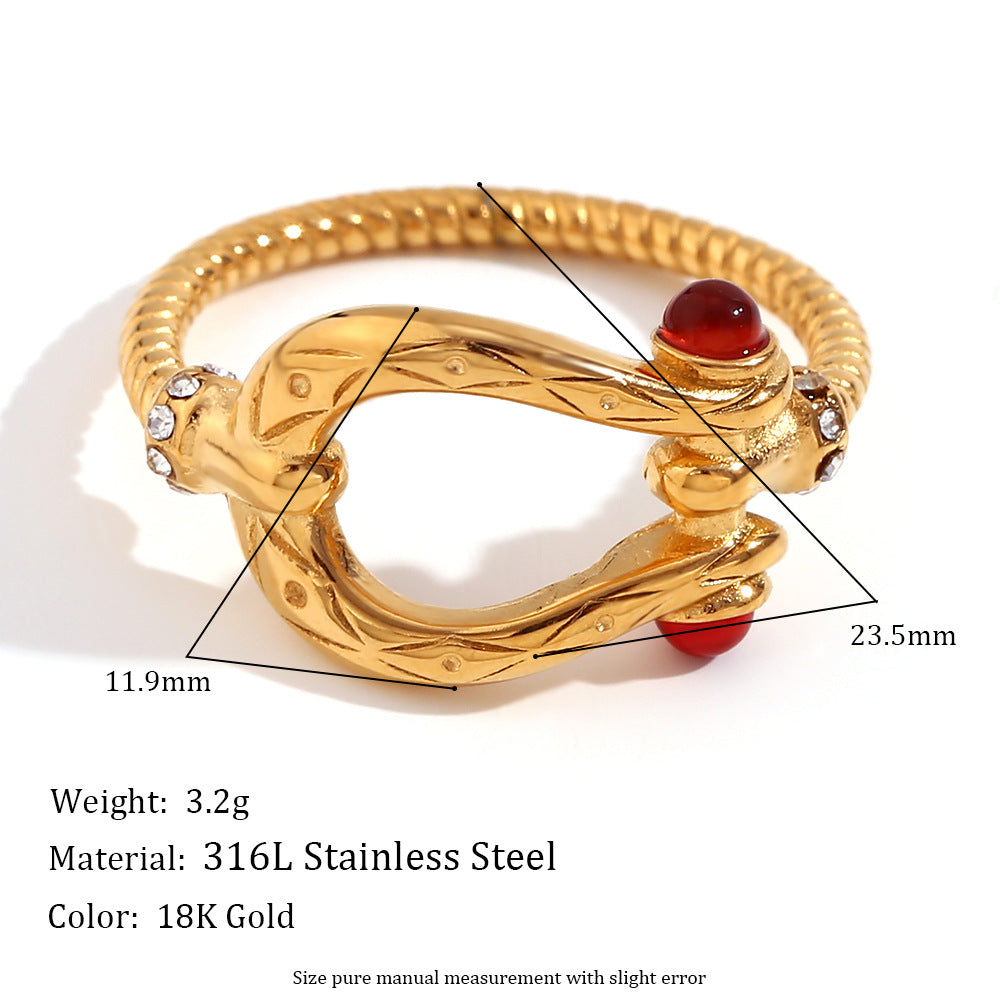 Asa Gold Retro Rings - Retro Hollow Belt Buckle Ring - Gold Red Gemstone - Size 7 [N5RGEVOE]