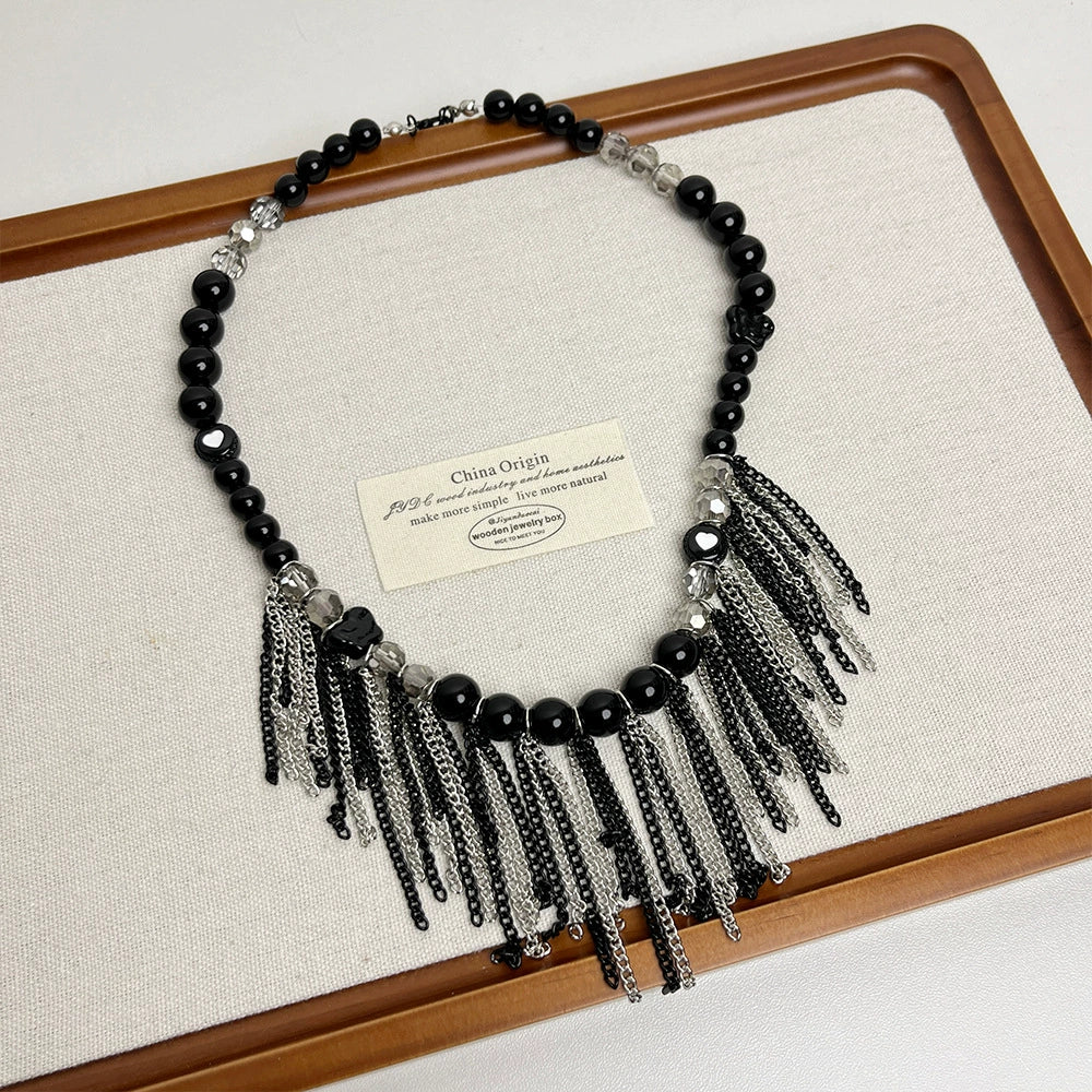America Dark Crystal Tassel Necklace - Tassel Necklace [VX86XFRK]