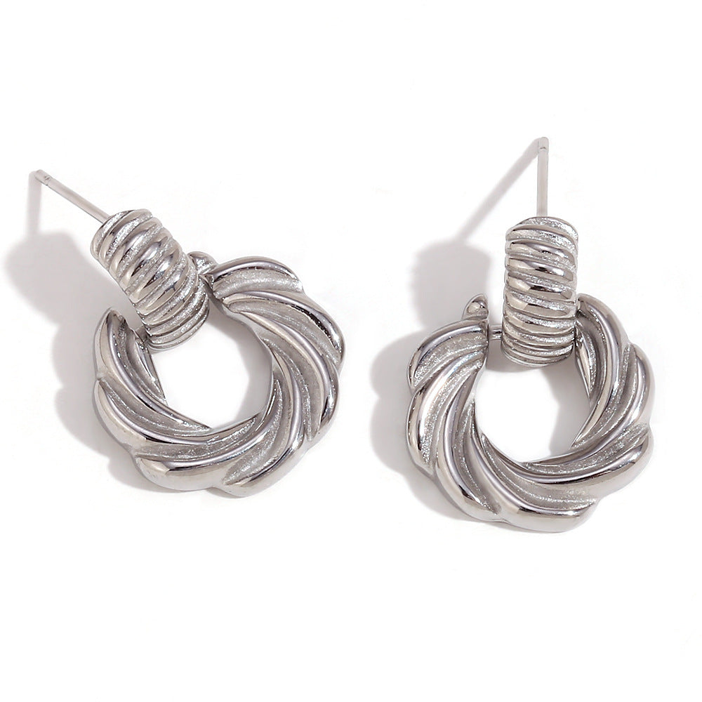 Amberley Hammered Geometric Earrings - Circular Cookie Texture Stud Earrings - Silver [Y8X928MA]