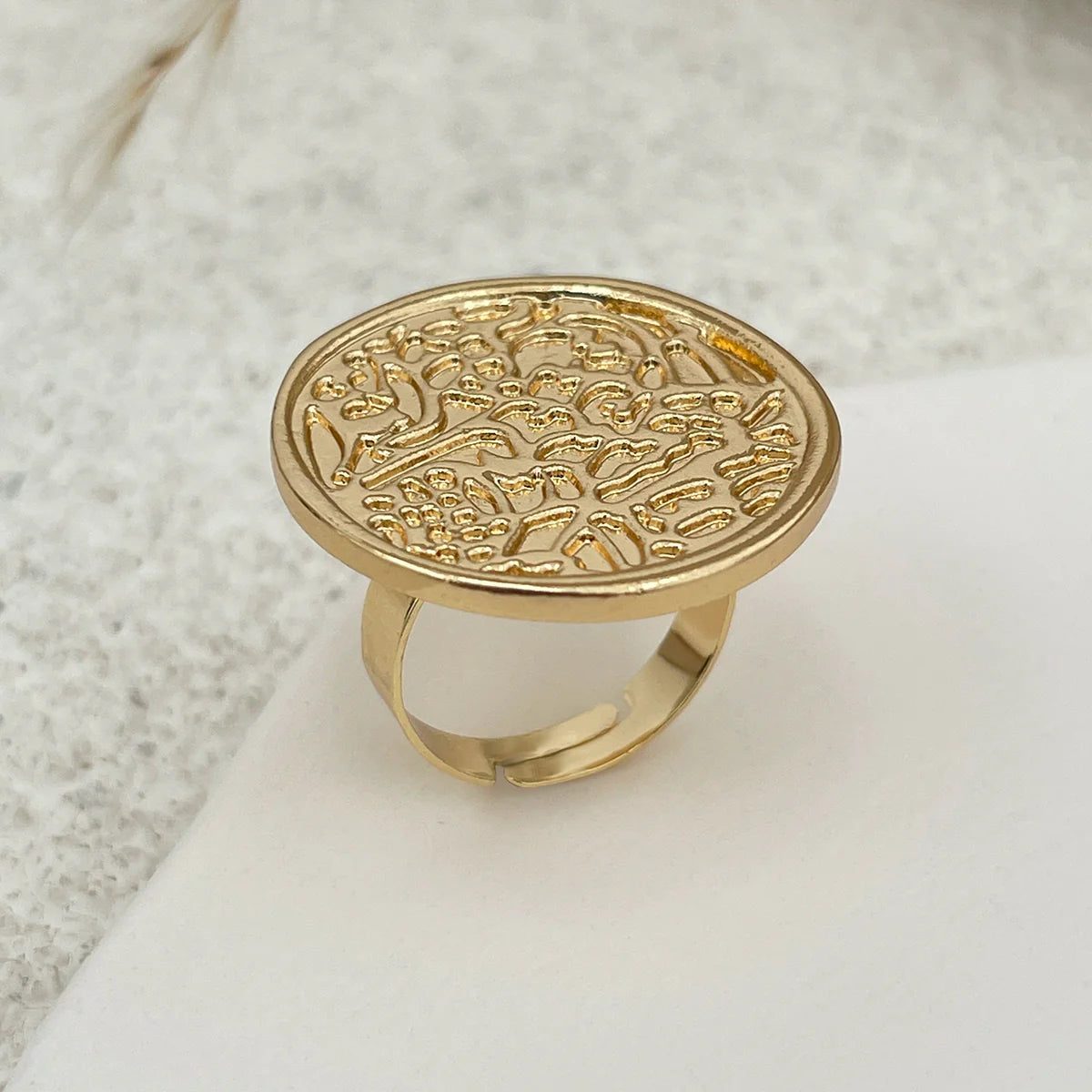 Adalida Geometric Statement Ring - Circular Pattern Light Gold