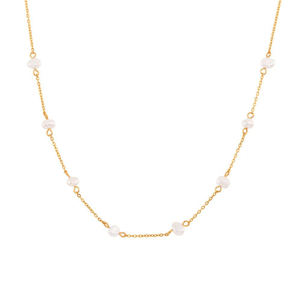 Avni Delicate Pearl Necklace - Freshwater Pearl Chain Necklace [FCBJ2E4D]