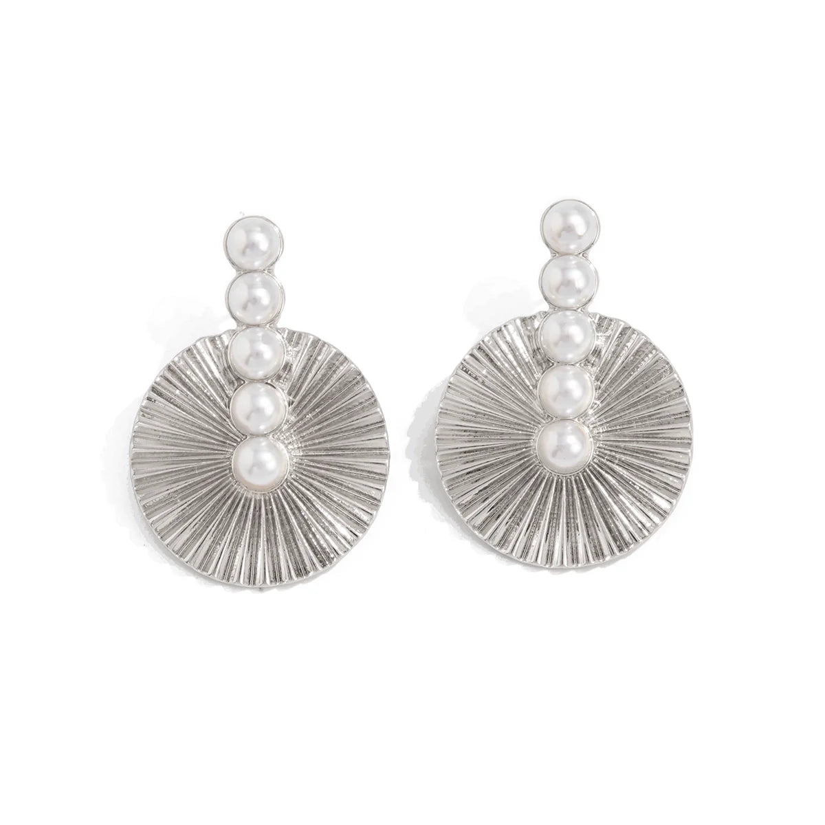 Adalynn Faux Pearl Fan Studs - Silver