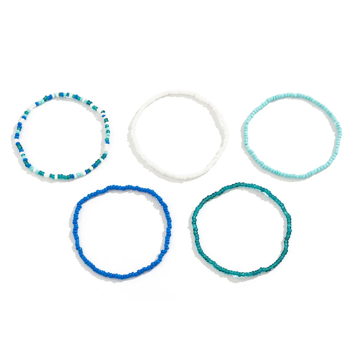 Zaara Beaded Anklet Set - Blue White 5-Piece Set