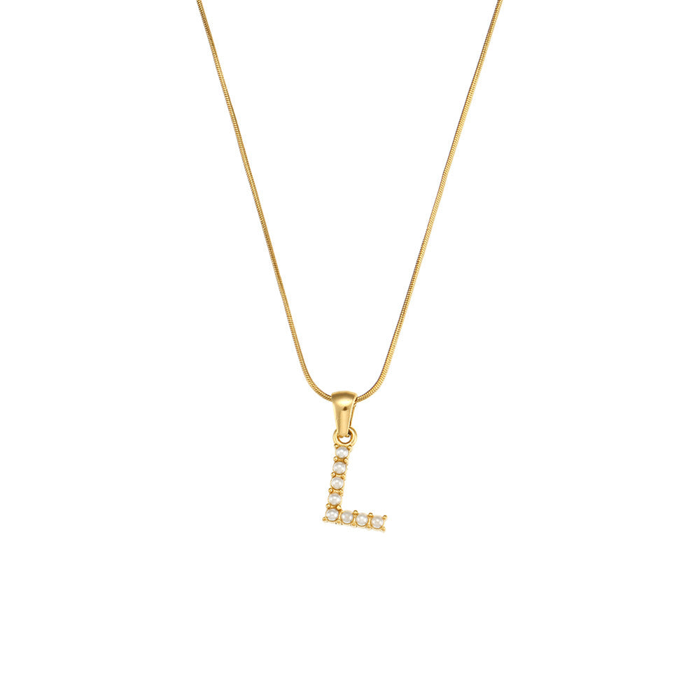 Makiah Letter Pearl Necklace - Letter L [OR82HXIT]