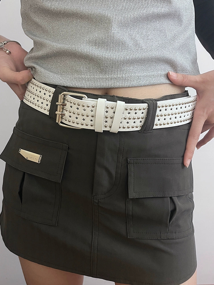 Shamiyah Punk Star Grommet Belt - White