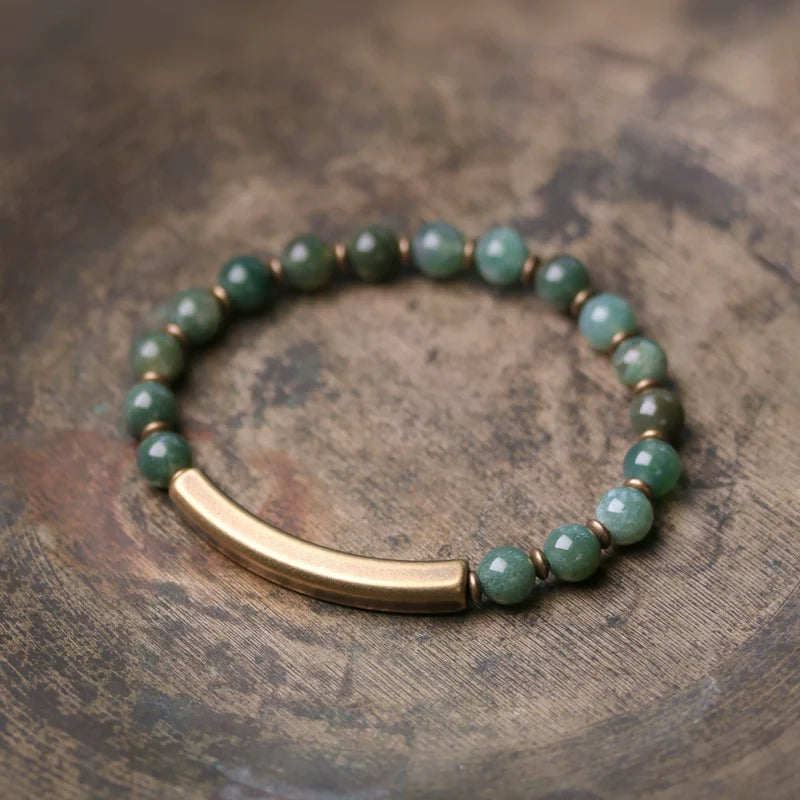 Aasiya Bohemian Stone Bracelet - Size 18 Male (Single-Wrap Grass Agate)