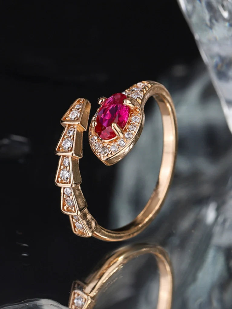 Miracle Garnet Serpent Ring - Red Garnet Eye Snake Ring (Gold)