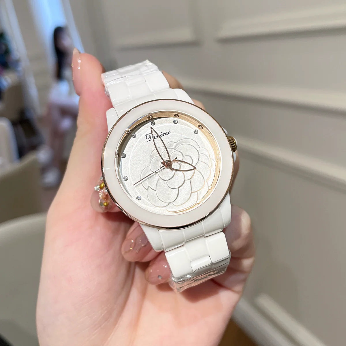 Kymora Ceramic Camellia Watch - White