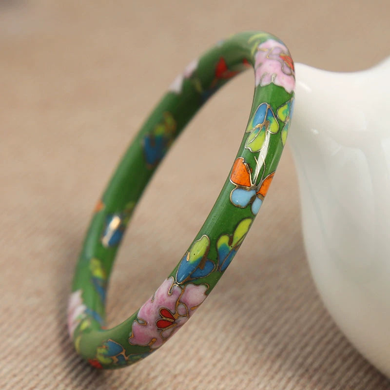 Zoi Floral Cloisonné Bracelet - Green Peony (8mm Width) [XBDUHTN2]