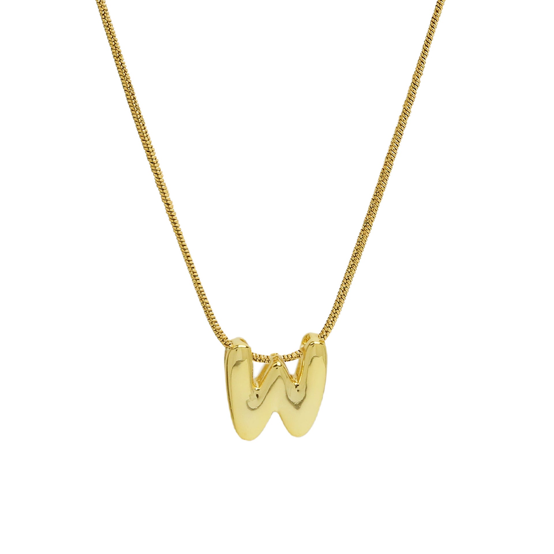 Hallie Initial Snake Chain Necklace - W Letter Necklace [BUF5335H]