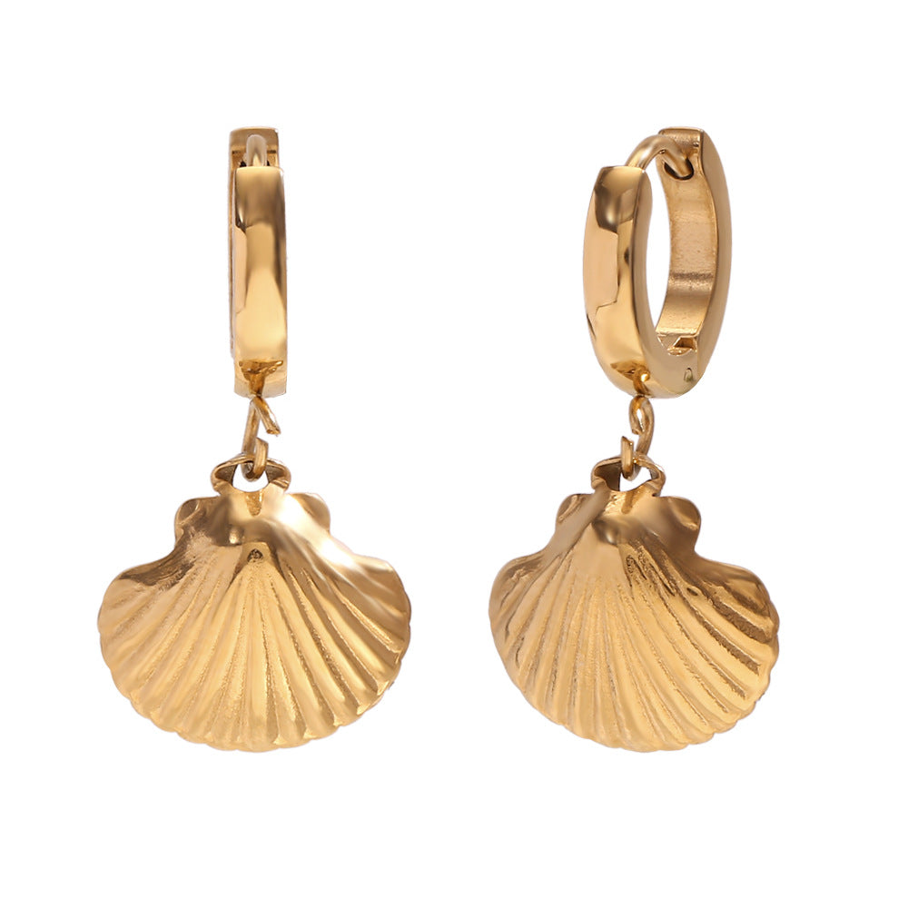 Brailynn Gilded Ocean Charm Hoops - Scallop Charm [A8RA1XN1]