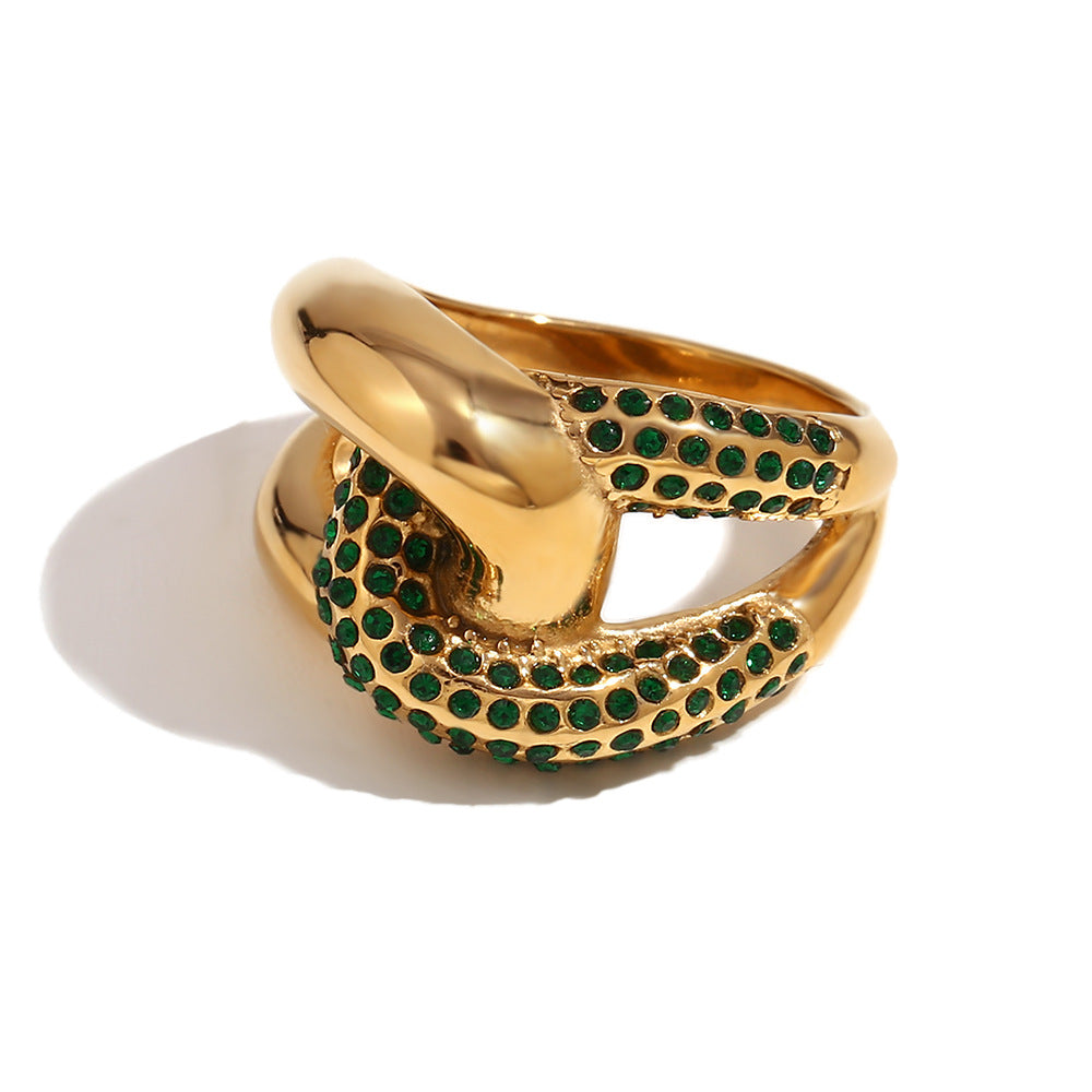 Catelyn Double Polaris Ring - Cross Knot Zircon Ring - Gold Green - Size 6 [ZXXRRGF2]