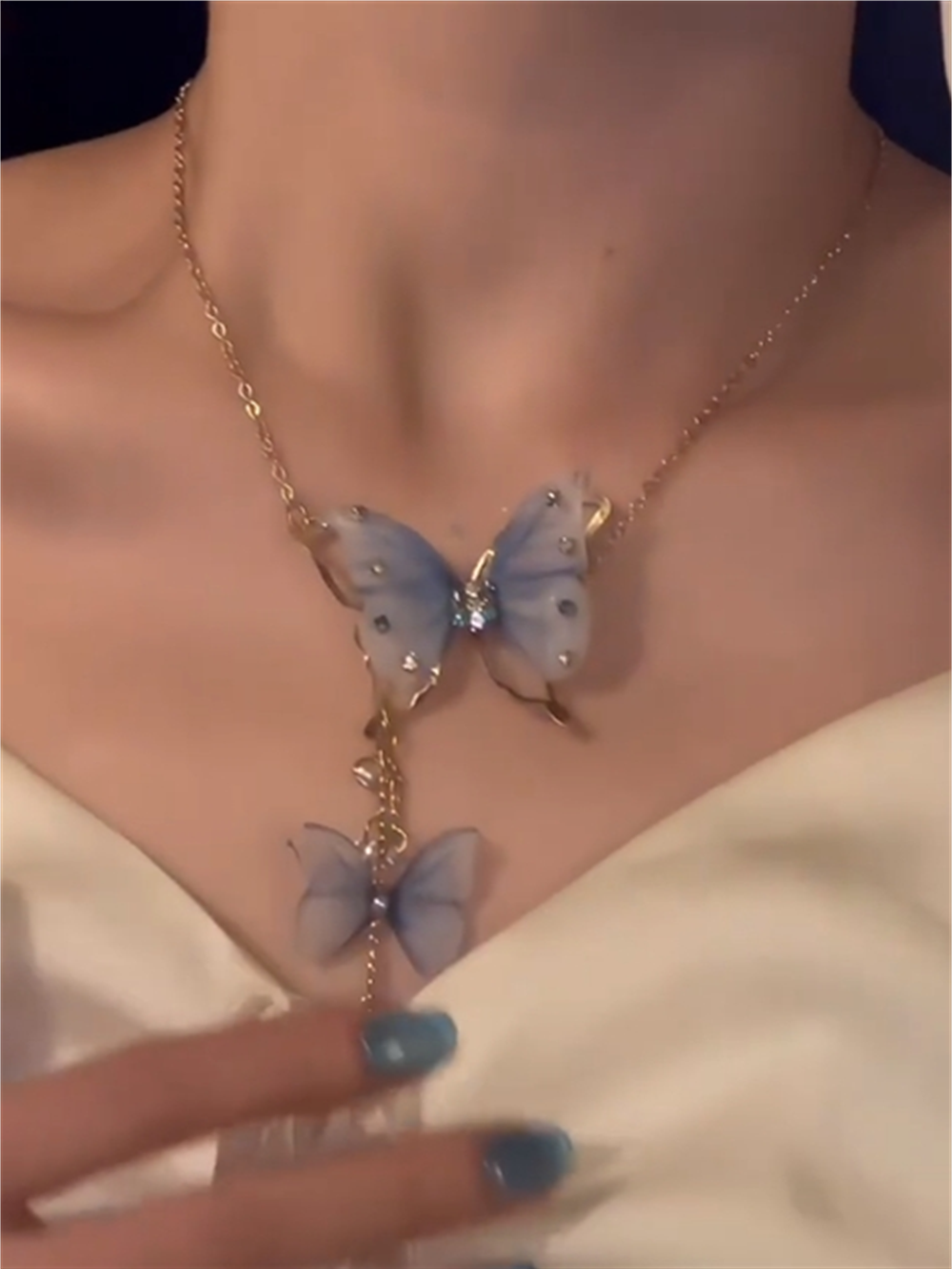 Esther Butterfly Pearl Tassel Necklace - Butterfly Necklace