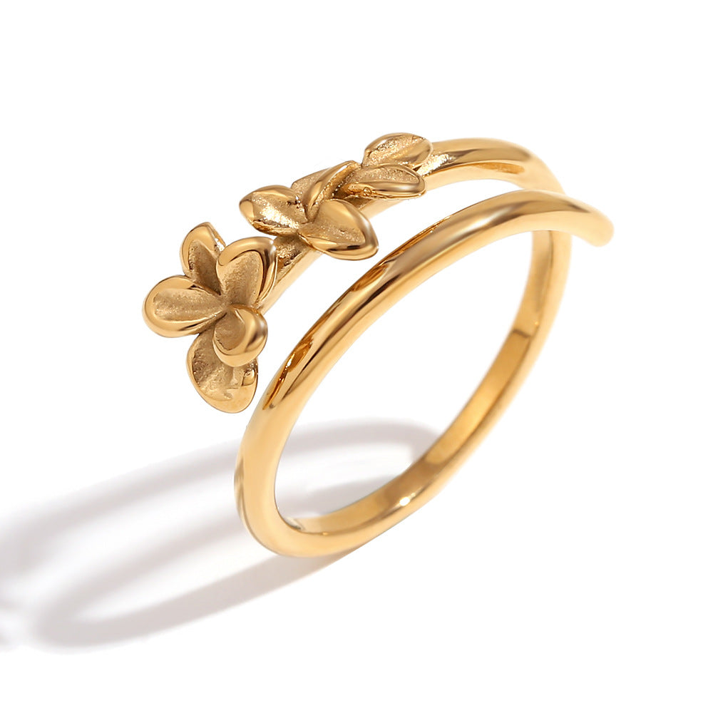 Clarity Golden Bloom Ring - Double Layer Floral Open Ring - Gold [YPF9AM16]
