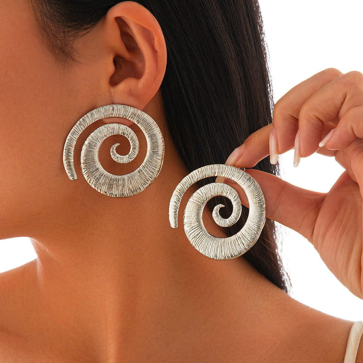 Ann Ocean-Inspired Spiral Earrings - 04 Silver [7D1CJA2U]
