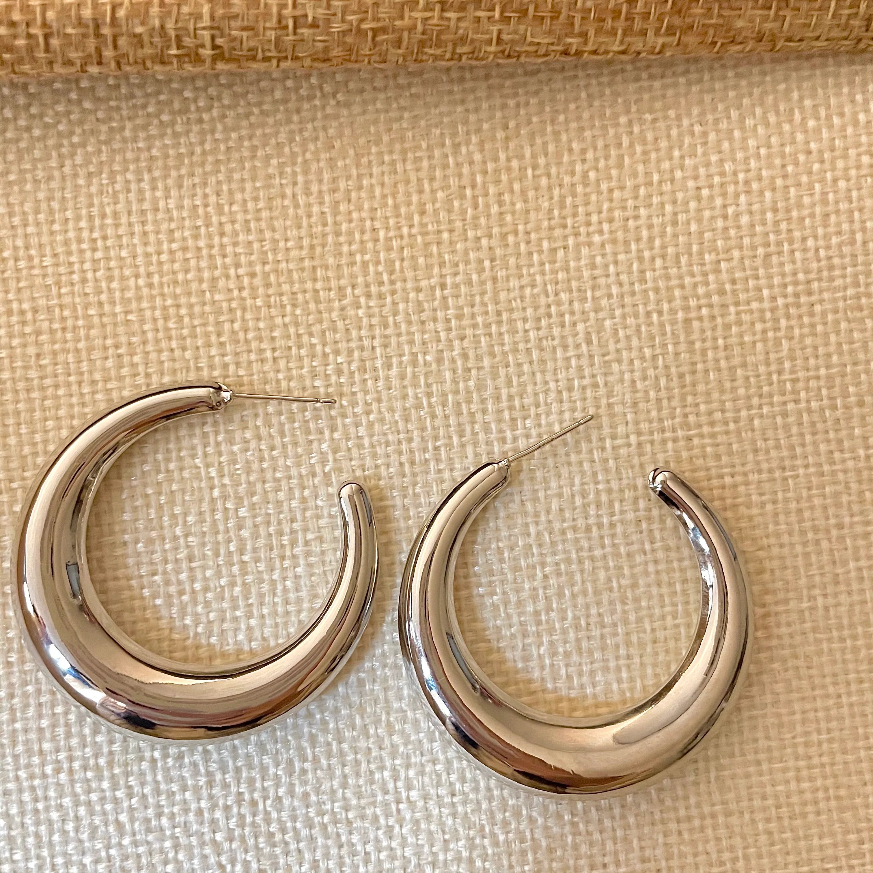 Anne Smooth Hoop Earrings - Silver Large (3cm)
