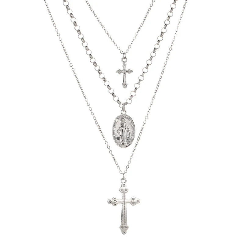 Aitana Layered Cross Necklace - White K