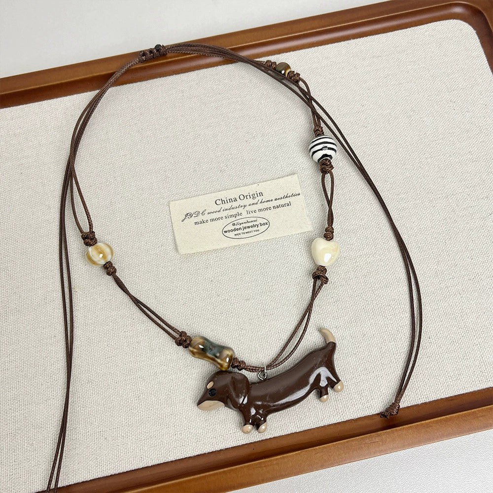 Meira Dachshund Sweater Necklace - Braided Rope Necklace [XNT82NAL]