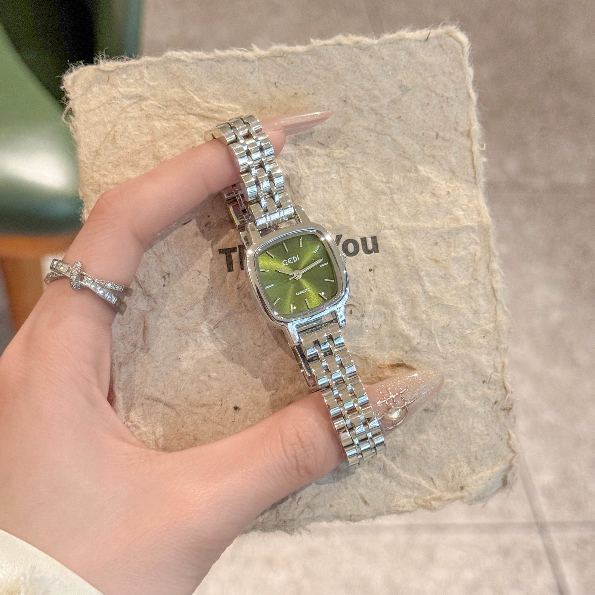 Malania Elegant Square Watch - Retro Green [8N9LRGLU]