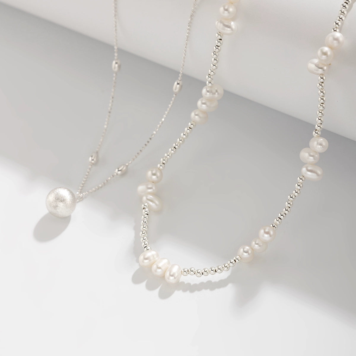 Zenaida Layered Pearl Necklace - Silver Combination (Style One + Style Two) [SW89BGOD]