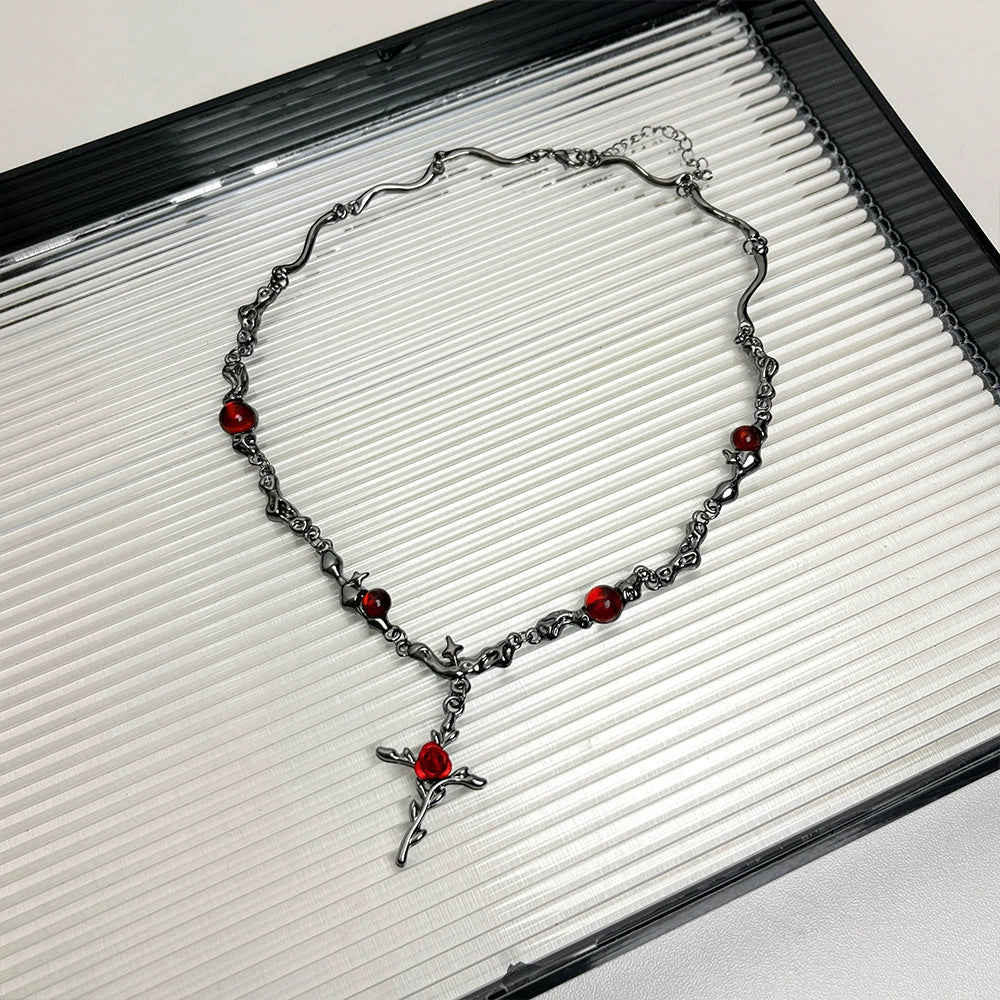 Aditri Y2K Dark Choker Necklace - Rose Cross Pendant Necklace [Q63BOIXK]
