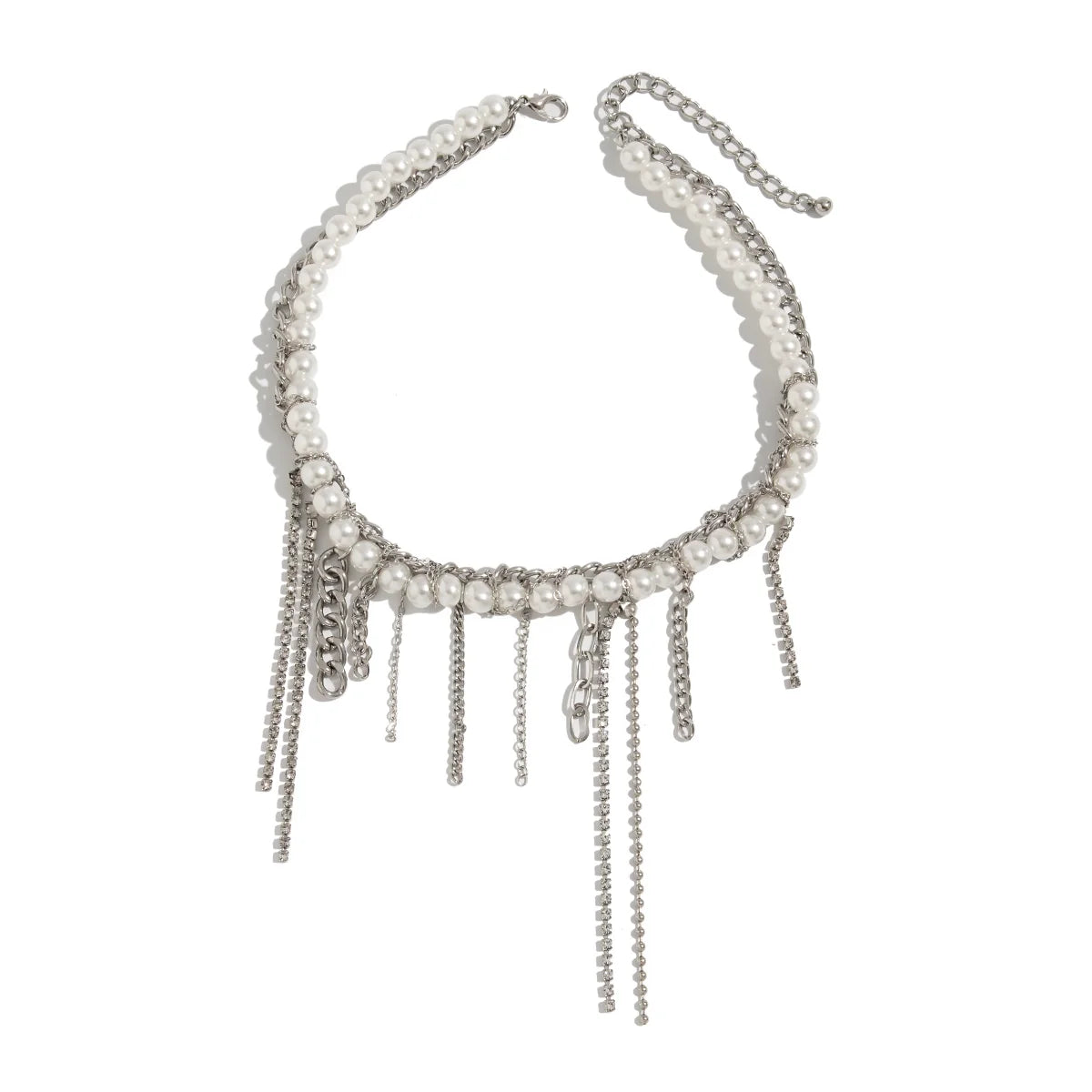 Carley Layered Pearl Tassel Necklace - Style Three Silver