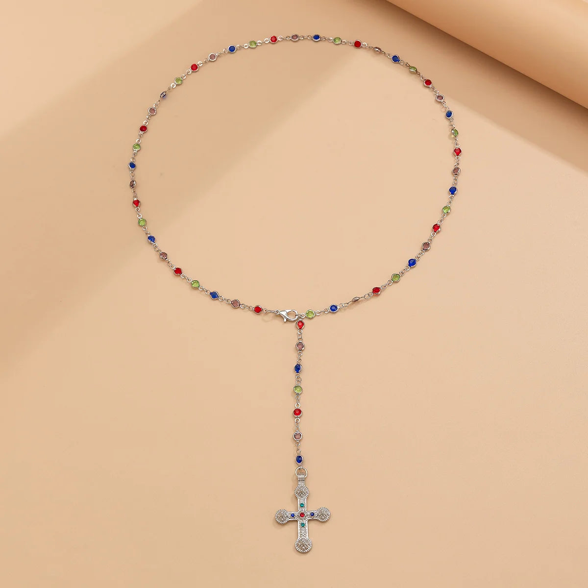 Kadynce Crystal Cross Necklace - Colorful Crystal Silver