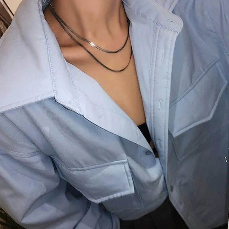 Selene Layered Snake Necklace - Silver Double