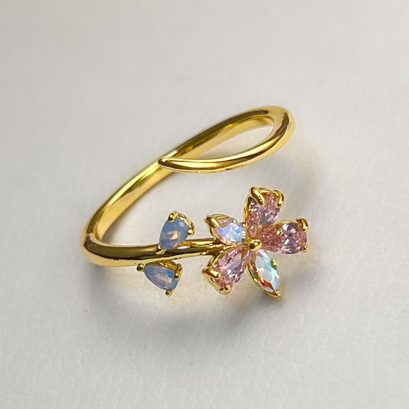 Julian Pink Zircon Floral Ring - Gold Tone [LF1CG7HL]