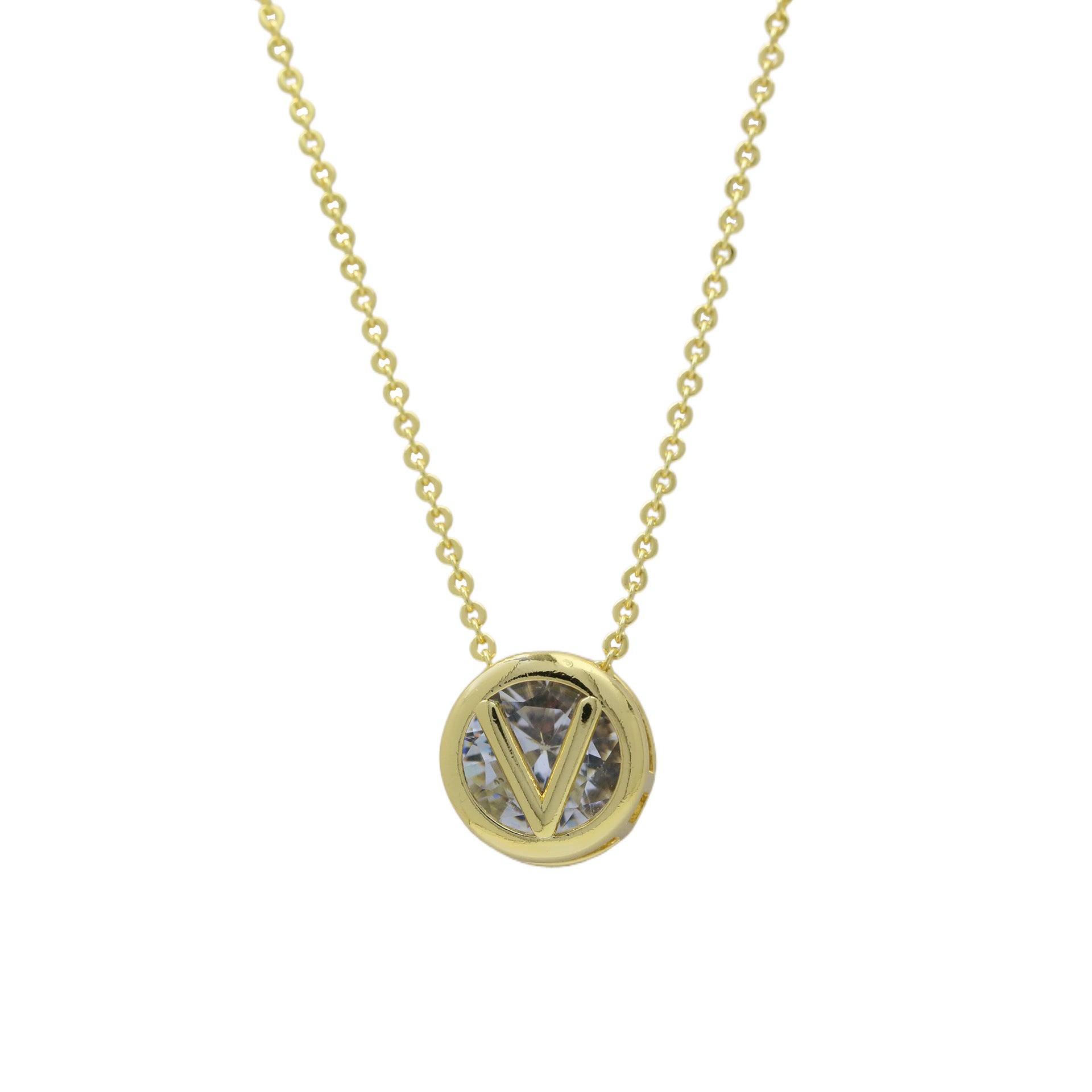 Gia Initial Pendant Necklace - V [NBYP1T55]