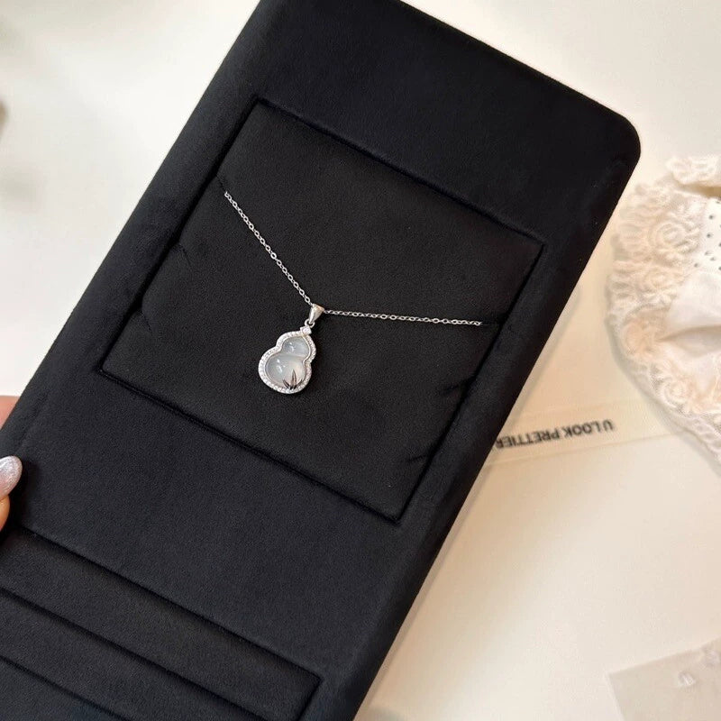 Aarna Chalcedony Gourd Necklace - Silver Gourd & Leaf Necklace