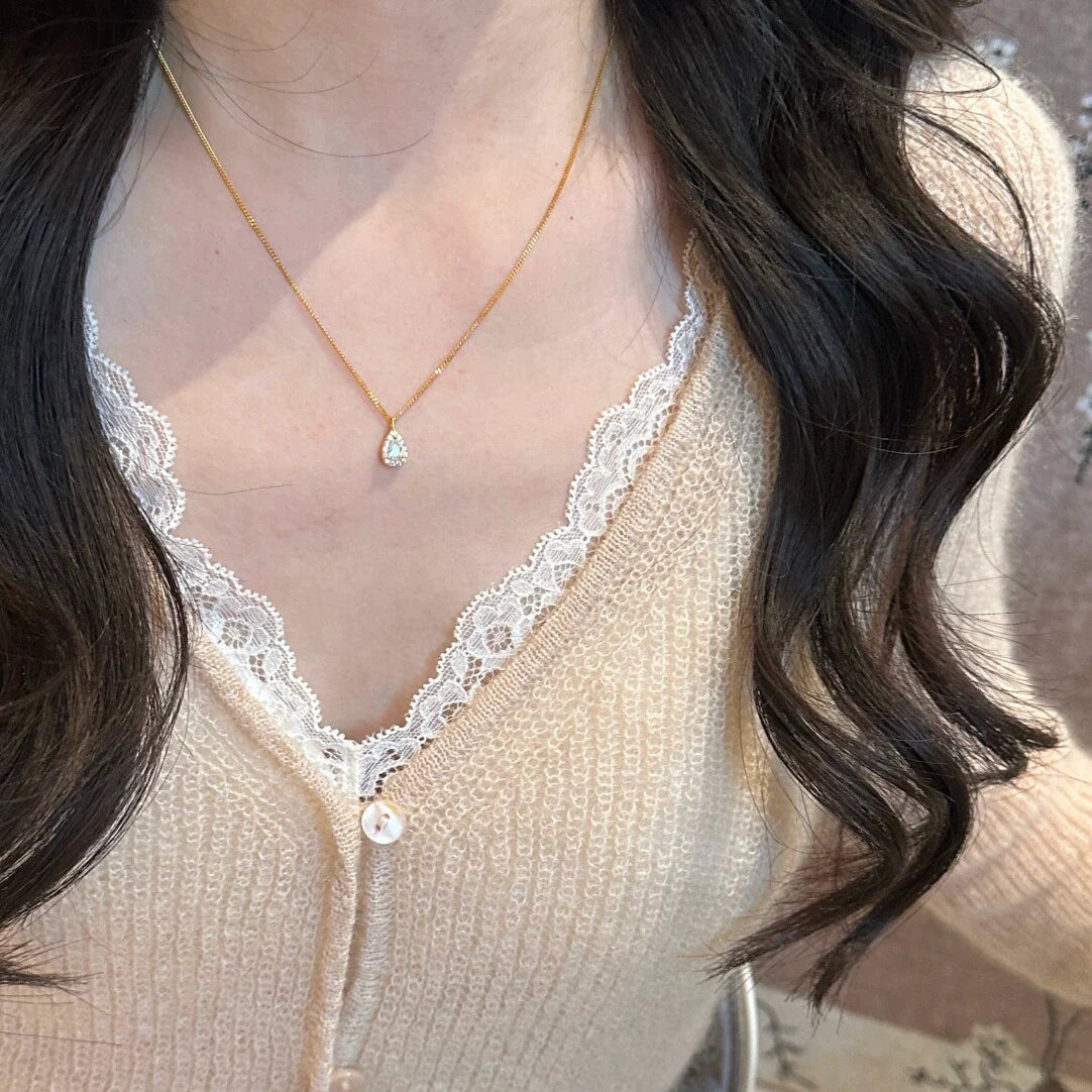 Merci Sparkling Teardrop Necklace - Gold Teardrop Necklace