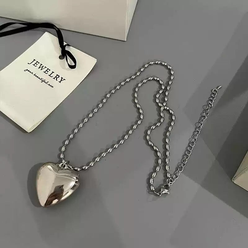 Malaika Pearl Heart Necklace Set - Titanium Steel Heart Pendant Necklace [IK1MSEAJ]