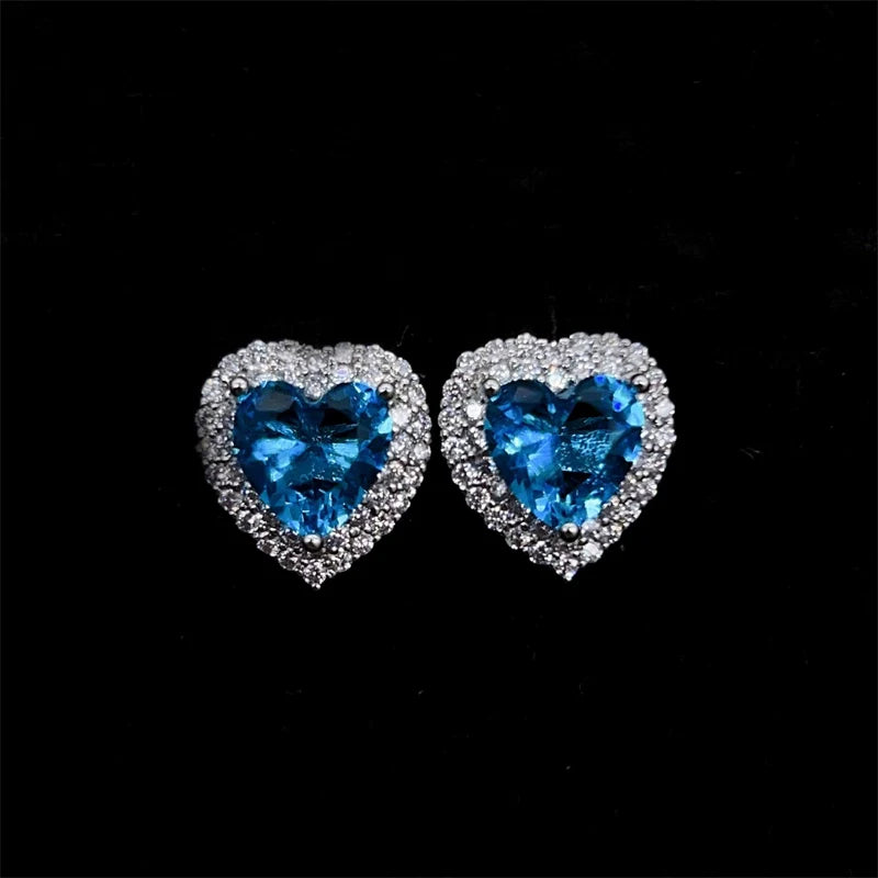 Gisella Colorful Gemstone Heart Studs - Ocean Blue